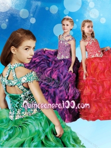 Cheap Beaded and Ruffled Little Girl Pageant Dress with Halter Top