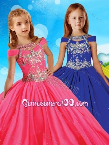 Fashionable Beaded Scoop Little Girl Pageant Dress with Cap Sleeves