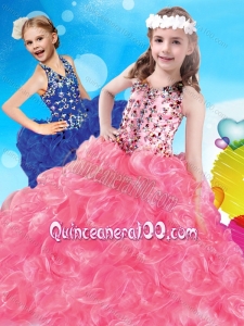 Fashionable V Neck Big Puffy Little Girl Pageant Dress with Beading and Ruffles