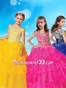 Sophisticated Halter Top Cap Sleeves Little Girl Pageant Dress with Beading and Ruffles