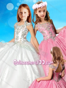 Elegant Beaded Decorated Halter Top and Bodice Little Girl Pageant Dress