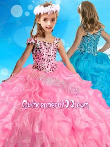Beautiful Asymmetrical Neckline Rose Pink Mini Quinceanera Dress with Beading and Ruffles
