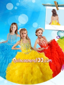 Most Popular Halter Top Yellow Mini Quinceanera Dress with Beading and Pick Ups