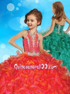 Popular Halter Top Mini Quinceanera Dress with Beading and Ruffles
