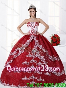 Multi Color Strapless Quinceanera Dress with Embroidery