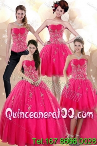 2015 Elegant Strapless Hot Pink Dresses for Quince with Appliques