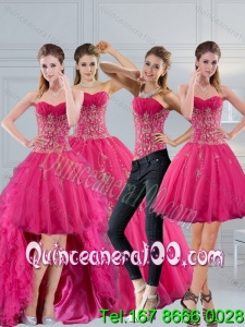 2015 Hot Pink Sweetheart 16 Birthaday Party Dresses with Appliques and Beading
