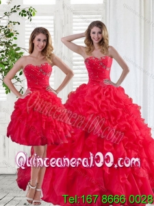2015 Red Strapless 16 Birthaday Party Dresses with Ruffles and Beading