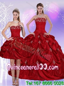 2015 Strapless Quinceanera Dress with Embroidery and Pick Ups