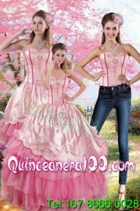 Pink Strapless 2015 16 Birthaday Party Dresses with Embroidery and Ruffles