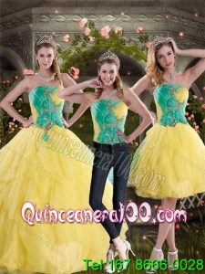2015 New Style Yellow and Green 16 Birthaday Party Dresses with Ruching
