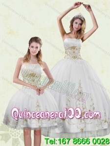 Inexpensive Embroidery White and Gold 16 Birthaday Party Dresses for 2015