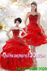 Beautiful Strapless Red 16 Birthaday Party Dresses with Appliques and Pick Ups for 2015