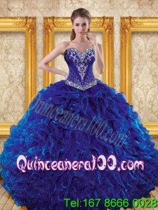 Luxurious 2015 Royal Blue 16 Birthaday Party Dresses with Beading and Ruffles