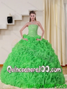 2015 Cheap Strapless Spring Green Quinceanera Dress with Beading and Ruffles