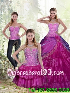 New Style 2015 Appliques and Ruffled Layers Fuchsia Sweet 15 Dresses