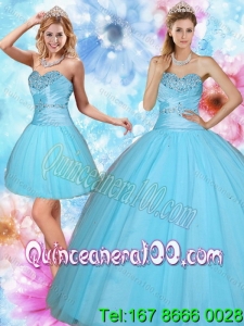 2015 Discount Sweetheart Beaded Spring Quinceanera Dresses in Baby Blue