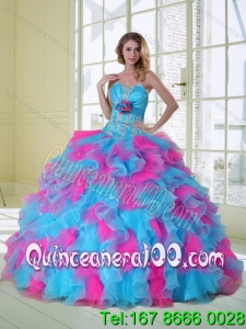 2015 New Style Multi Color Spring Quinceanera Dresses with Appliques and Ruffles