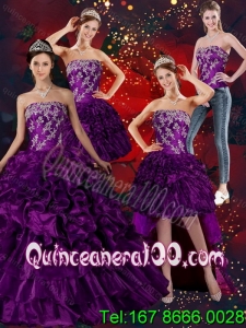 2015 Strapless Ball Gown Spring Quinceanera Dresses with Embroidery and Ruffles