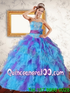 Trendy Ruffles and Sash Strapless Quinceanera Dress in Multi Color