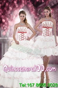 2015 Customer Made White Spring Quinceanera Dresses with Appliques and Ruffled Layers