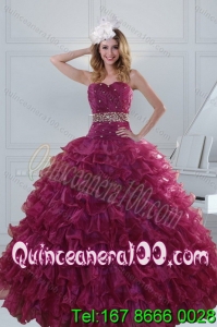 Beautiful Beading and Ruffles Spring Quinceanera Dresses in Burgundy