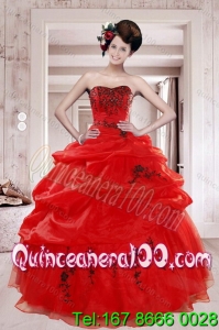 2015 Perfect Red Spring Quinceanera Dresses with Appliques and Pick Ups