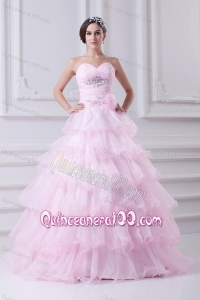 Ball Gown Strapless Beading Appliques Baby Pink Quinceanera Dress