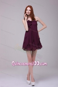Dark Purple Strapless Hand Made Flower Short Dresses for Dama