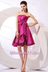 Strapless Fuchsia Dresses for Dama with Bow Knot A-line Knee-length