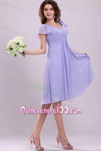 2013 Empire Cap Sleeves Lavender Ruching Dresses for Dama