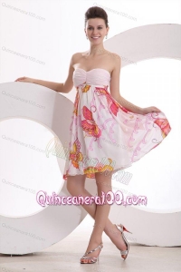 Baby Pink Sweetheart Printing and Ruching Dresses for Dama