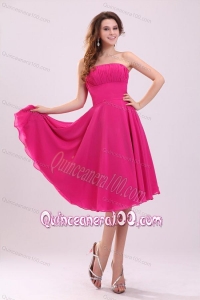 Empire Hot Pink Strapless Ruching Chiffon 2013 Dresses for Dama
