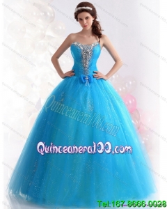 2015 Pretty Blue Quinceanera Dresses with Rhinestones and Bowknot