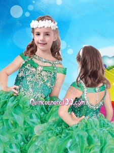 Top Selling Bateau Green Little Girl Pageant Dress with Beading and Ruffles