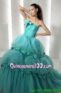 Traditional Floor Length 2015 Quinceanera Dresses with Hand Made Flowers and Beading