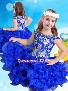 New Arrivals Beaded and Ruffled Scoop Mini Quinceanera Dress in Royal Blue