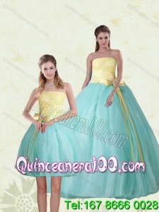 Detachable 2015 Perfect Strapless Multi Color Quinceanera Gown with Bowknot