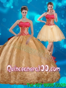 Detachable Strapless Multi Color Quinceanera Dress with Beading and Embroidery