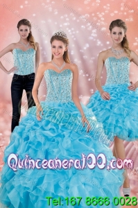 2015 Detachable Sweetheart Ruffled Quinceanera Dresses in Baby Blue