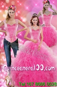 Decent Hot Pink 2015 Spring Quinceanera Dresses with Beading and Ruffles