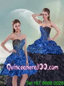 Detachable 2015 Wonderful Blue and Black Sweet 15 Dresses with Beading and Ruffles
