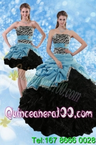 Detachable Zebra Print Multi Color Strapless Quince Dresses with Ruffles and Pick Ups