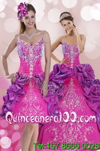 Multi Color Sweep Train 2015 Spring Quinceanera Dresses with Pick Ups and Embroidery