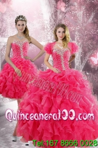 Trendy 2015 Detachable Hot Pink Quinceanera Dresses with Beading and Ruffles