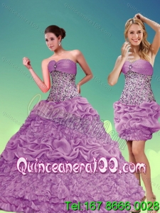 Detachable and Fashionable Lilac Beaded Sweetheart Quinceanera Dresses with Pick Ups for 2015