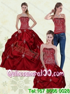 Elegant Wine Red Strapless Quinceanera Gown with Embroidery