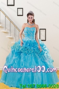 2015 Elegant Teal Quince Gown with Embroidery and Pick Ups
