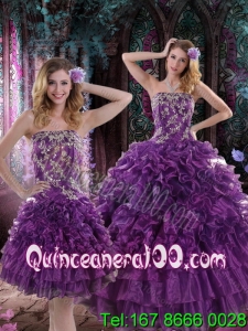 2015 Pretty and Most Popular Purple Dresses for Quince with Appliques and Ruffles