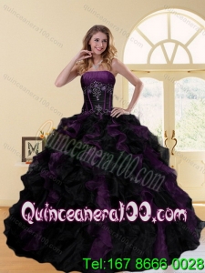 2015 Wonderful Multi Color Strapless Quinceanera Dresses with Ruffles and Beading